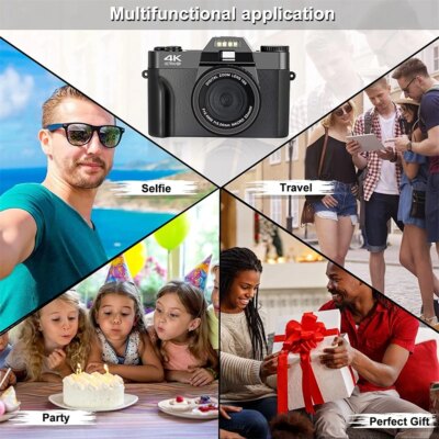 48MP Digital Photography Camera 4K WIFI Web Camcorder Vintage Vlog Video Recorder YouTube 16X Digital Zoom Camera 3" Flip Screen - Image 6