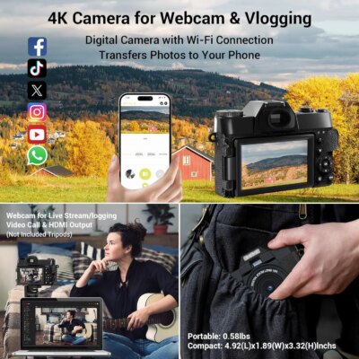48MP Digital Photography Camera 4K WIFI Web Camcorder Vintage Vlog Video Recorder YouTube 16X Digital Zoom Camera 3" Flip Screen - Image 5