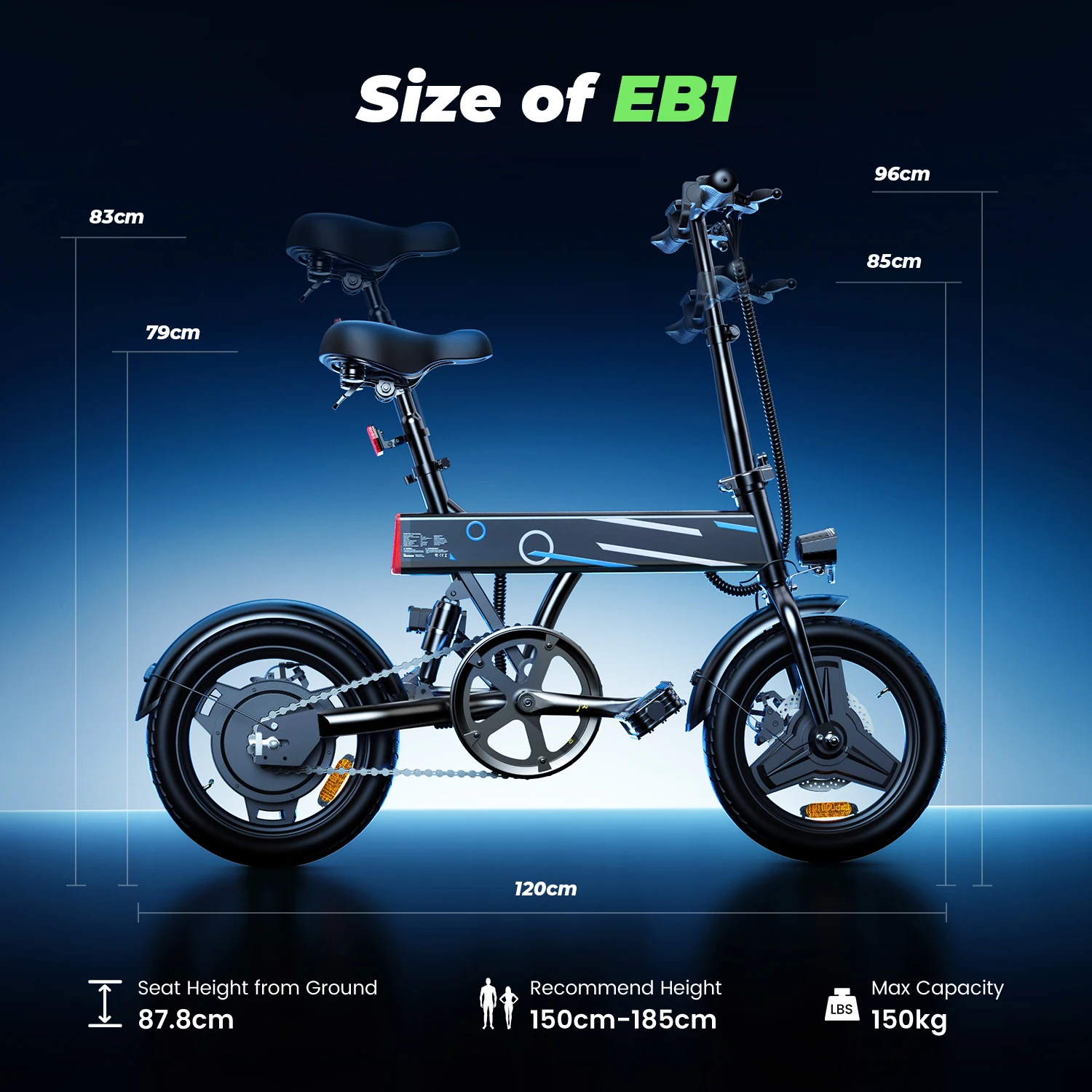 iScooter EB1 Electric Bike, 250W Motor, 36V 7.8AH Lithium Battery, 25KM High Speed City E-Bike With 14inch Foldable For Adults