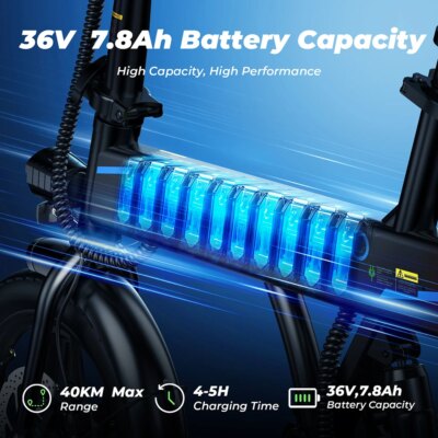 iScooter EB1 Electric Bike, 250W Motor, 36V 7.8AH Lithium Battery, 25KM High Speed City E-Bike With 14inch Foldable For Adults - Image 3