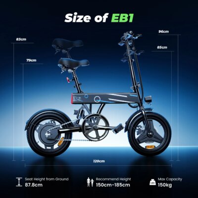 iScooter EB1 Electric Bike, 250W Motor, 36V 7.8AH Lithium Battery, 25KM High Speed City E-Bike With 14inch Foldable For Adults - Image 6