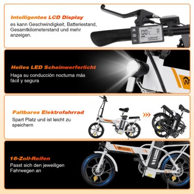 EVERCROSS TECH EK5 Electric Bike, 250W Adult E Bike, 20-45Km Foldable Electric Bike, 15/20/25 KM/H, 16'' Adult Electric Bike - Image 6