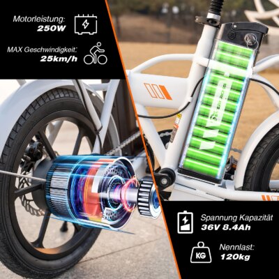 EVERCROSS TECH EK5 Electric Bike, 250W Adult E Bike, 20-45Km Foldable Electric Bike, 15/20/25 KM/H, 16'' Adult Electric Bike - Image 3