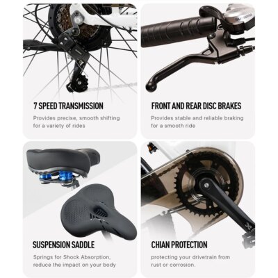 cysum Adult Electric Bicycle 26" Women's City Bike 48V 10.4Ah Removable Battery 25 Km/h Range 80 Km Urban Commuter E-Bike - Image 2