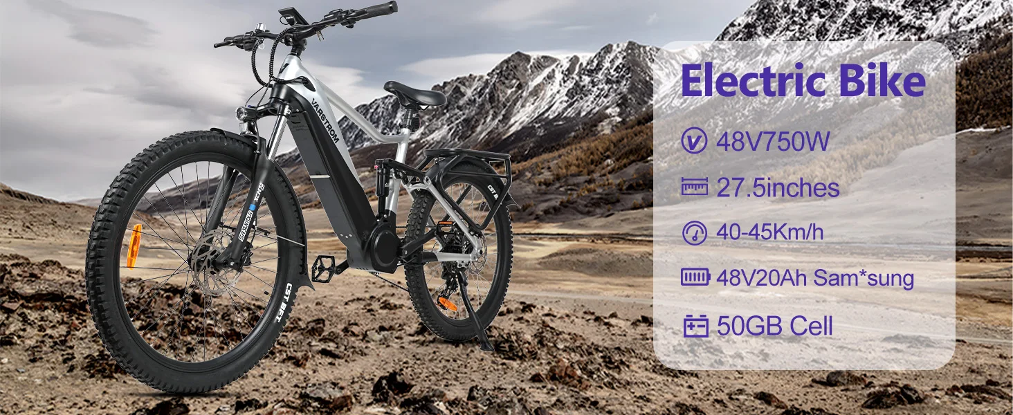 Varstrom Electric Bike 48V 750W 27.5In Cola Bear 2.0 Adult E-bike (Peak 1200W) Mid Motor Kits 960Wh Battery MTB Trekking Bicycle