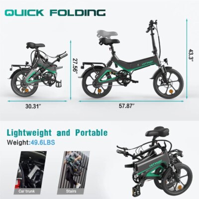 16 electric bike HITWAY W/36V Foldable Electric Pedal Assistance with 7.8ah Battery, Accelerator-Free, for teen - Image 3