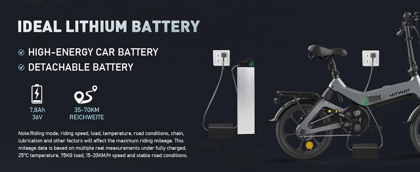 16 electric bike HITWAY W/36V Foldable Electric Pedal Assistance with 7.8ah Battery, Accelerator-Free, for teen