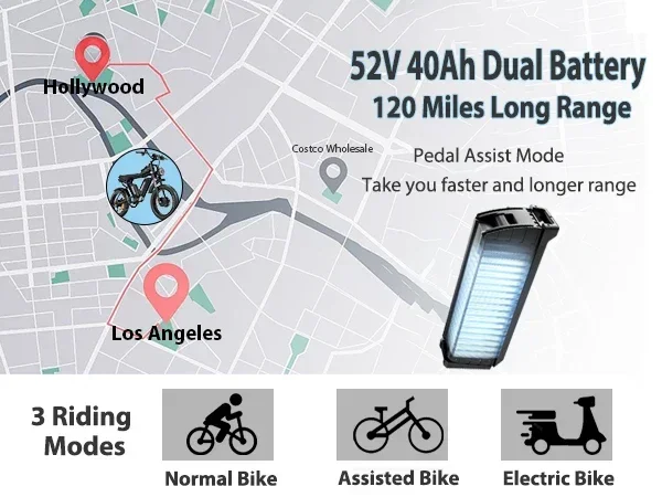 Electric Bicycle 2000W Dual Motor 52V40Ah Dual Lithium Battery Electric Bike Hydraulic Brake All Terrain 20 Inch Fat Tire E-Bike Electric Bicycle 2000W Dual Motor 52V40Ah Dual Lithium Battery Electric Bike Hydraulic Brake All Terrain 20 Inch Fat Tire E-Bike