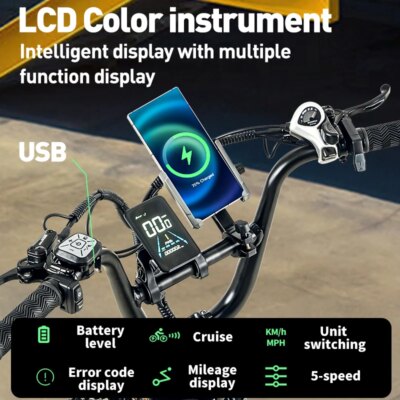 BURCHDA AZ20 Electric cycle 20 "Fat TireAdults E-cycling 48V/20Ah Battery 7 Speed E-Mountain bike Urban switching Men & Women - Image 4