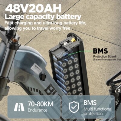 BURCHDA AZ20 Electric cycle 20 "Fat TireAdults E-cycling 48V/20Ah Battery 7 Speed E-Mountain bike Urban switching Men & Women - Image 2