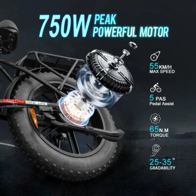 IDOTATA Ebike A2 Electric Bike 750W Motor 48V 20AH Lithium Battery Electric Bicycle Folding 20Inch Fire Tire Adult MTB E-bike - Image 2