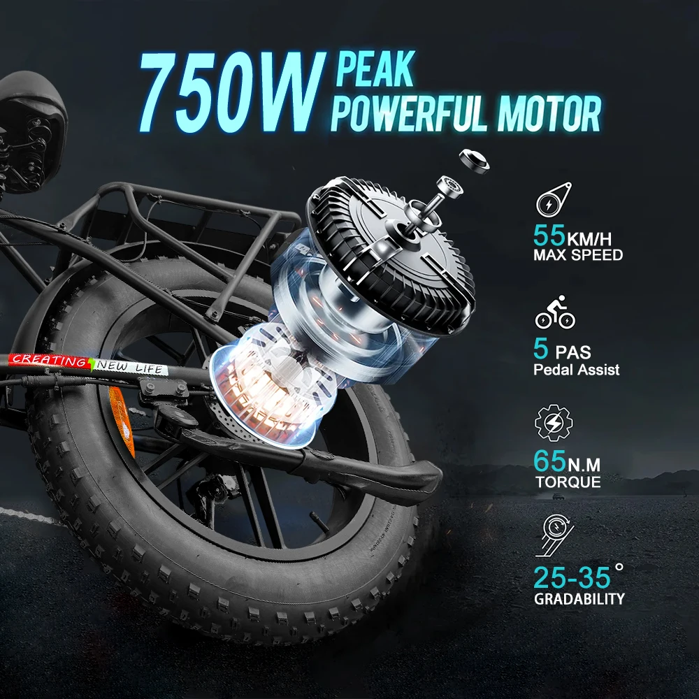 IDOTATA Ebike A2 Electric Bike 750W Motor 48V 20AH Lithium Battery Electric Bicycle Folding 20Inch Fire Tire Adult MTB E-bike