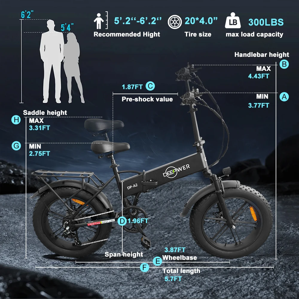 IDOTATA Ebike A2 Electric Bike 750W Motor 48V 20AH Lithium Battery Electric Bicycle Folding 20Inch Fire Tire Adult MTB E-bike