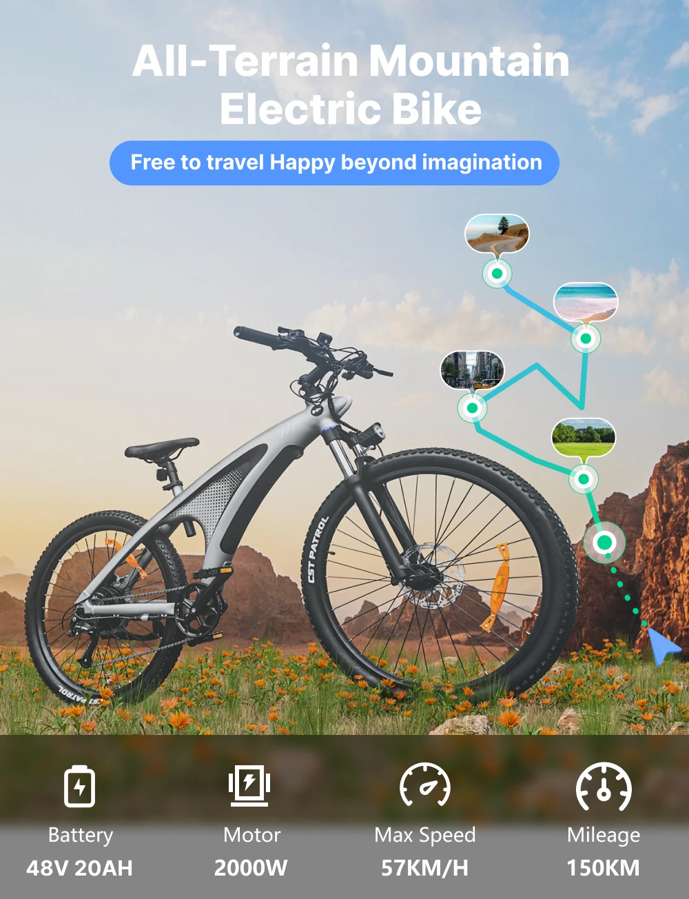 HX Q5 Ebikes 2000W Adults Electric Bike Bicycle 2000W 48V 20AH 27.5 Inch Off-Road Tire Electric E Bikes Mountain Ebike