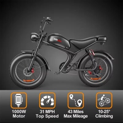 C93 Electric Bicycle 1000W Brushless Motor 48V20AH Lithium Battery Motorcycle Electric Bike 20*4.0 Inch Fat Tire Mountain E-bike - Image 3