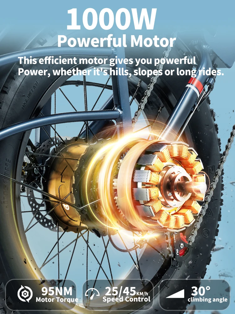 Hots Sale U8 1000W45KM/H 20 Inch Electric Bicycle 48V31.5AH Lithium Battery Ebike 4.0 Fatbike Electric Bike for adults
