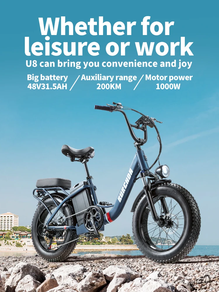 Hots Sale U8 1000W45KM/H 20 Inch Electric Bicycle 48V31.5AH Lithium Battery Ebike 4.0 Fatbike Electric Bike for adults