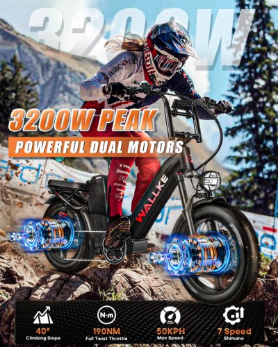 W Wallke H7 Electric Bike for Adults 60Ah/40Ah 3200W Dual-Motor 320 KM Long Range Step Thru eBike 20*4.0'' Fat Tire  APP Control - Image 2