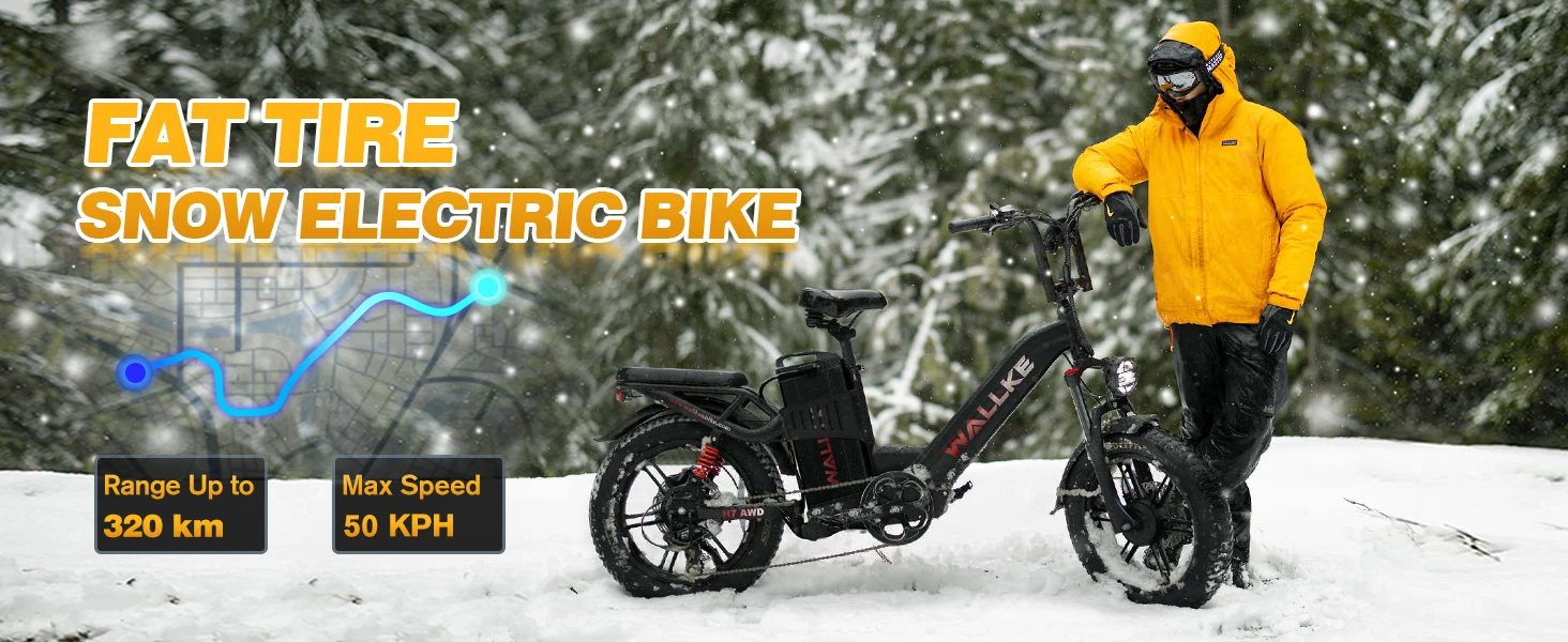 W Wallke H7 Electric Bike for Adults 60Ah/40Ah 3200W Dual-Motor 320 KM Long Range Step Thru eBike 20*4.0'' Fat Tire  APP Control