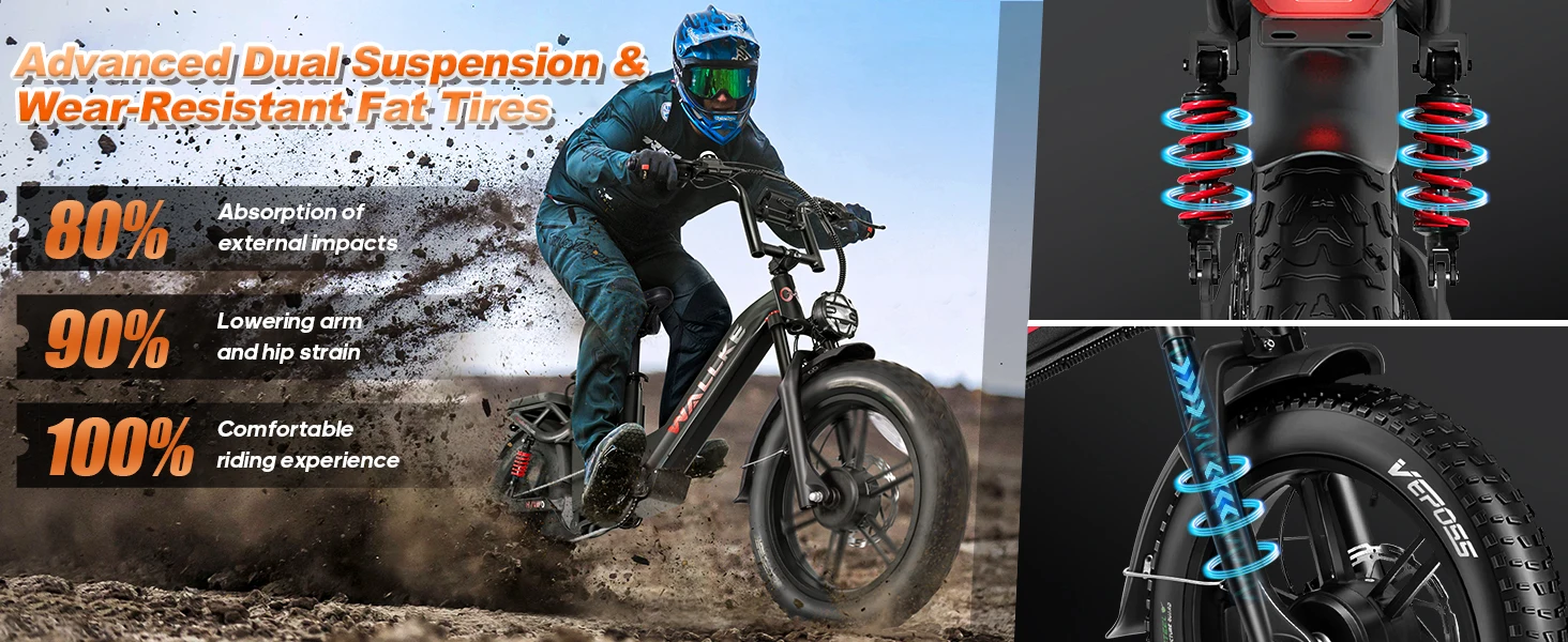 W Wallke H7 Electric Bike for Adults 60Ah/40Ah 3200W Dual-Motor 320 KM Long Range Step Thru eBike 20*4.0'' Fat Tire  APP Control