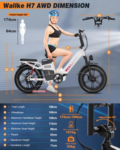 W Wallke H7 Electric Bike for Adults 60Ah/40Ah 3200W Dual-Motor 320 KM Long Range Step Thru eBike 20*4.0'' Fat Tire  APP Control - Image 6