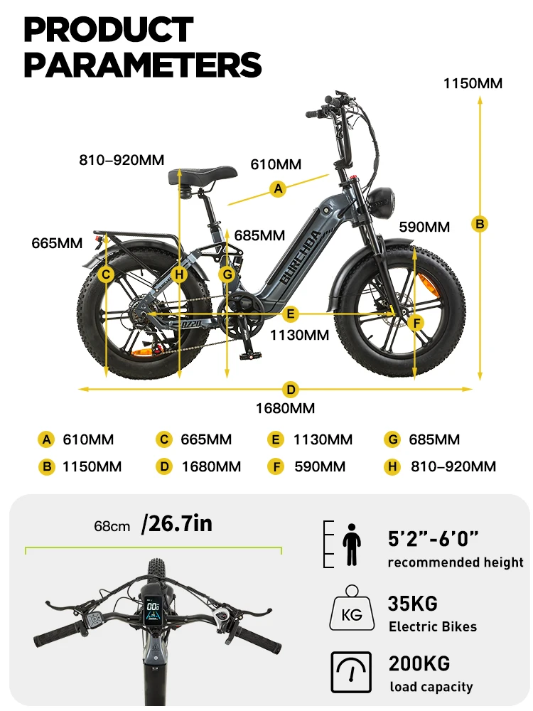 BURCHDA 2025 NEW AZ20 1000W45KM/H 20 Inch Electric Bicycle 48V20AH Lithium Battery Ebike 4.0 Fatbike Electric Bike for adults