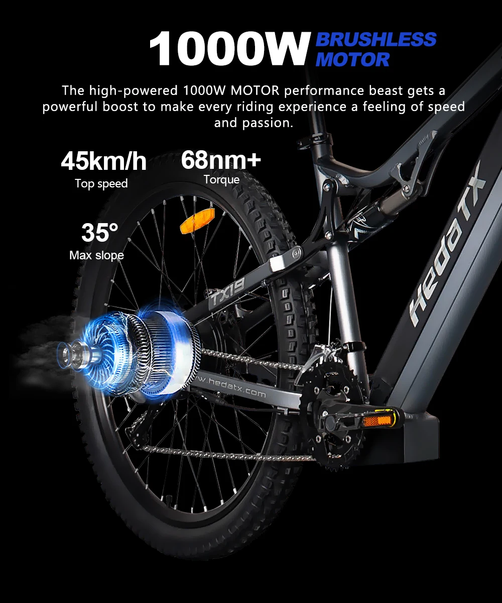 Hedatx TX19 1000W Motor 48V 19.2Ah Electric Bike 29 Inch x2.4 Adult Electric Mountain Bike Power Assist E-Bike Hydraulic Brake