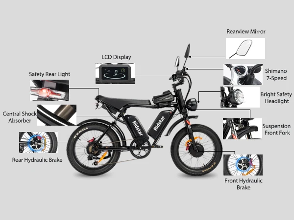 Ridstar Q20pro Electric Bicycle 2000W Dual Motor 52V40AH Dual Battery Hydraulic Brake Electric Bike 20*4.0 Inch Fat Tire E-bike Ridstar Q20pro Electric Bicycle 2000W Dual Motor 52V40AH Dual Battery Hydraulic Brake Electric Bike 20*4.0 Inch Fat Tire E-bike