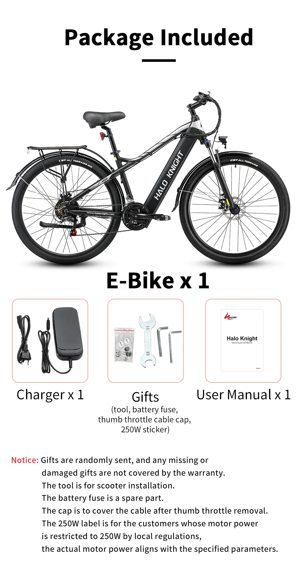 Halo Knight H02 Electric Bike, 750W 48V 16Ah Battery, 29*2.1-inch Tires, 50km/h Max Speed, 60km Max Range, Mechanical Disc Brake