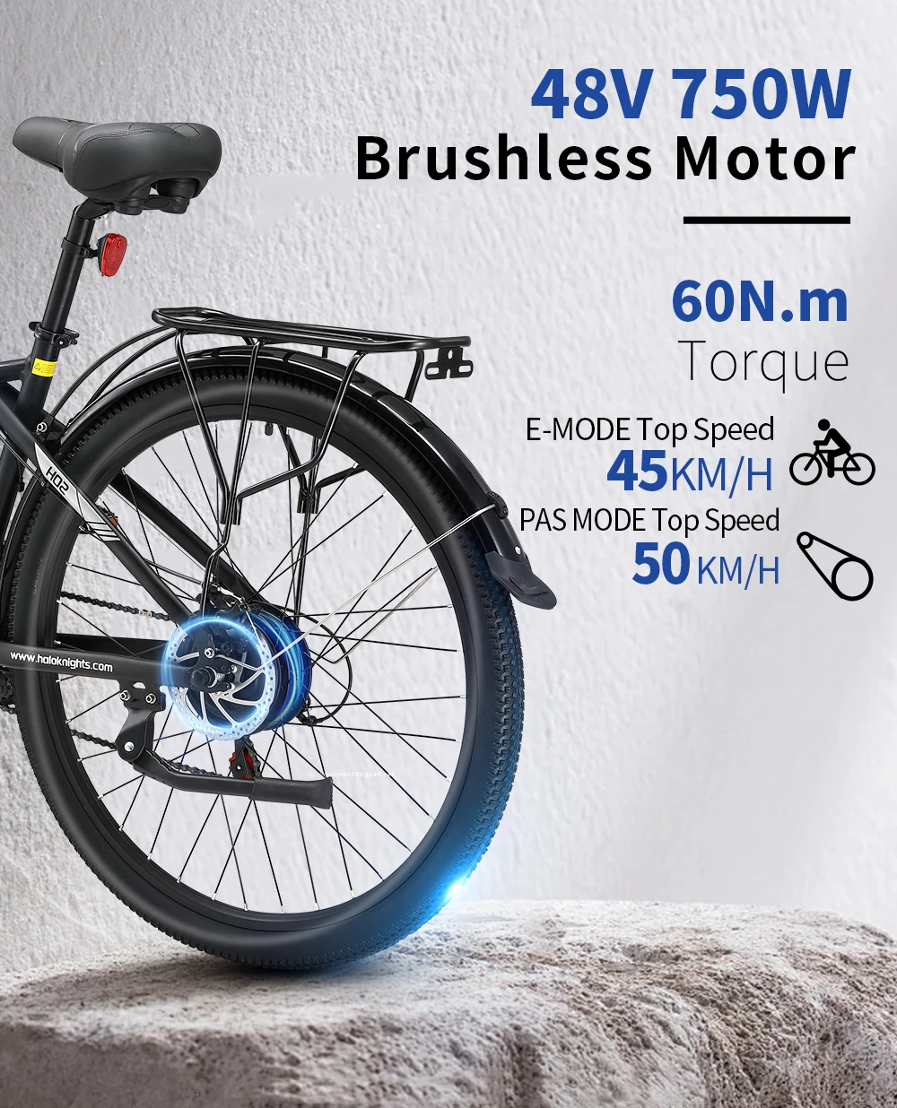 Halo Knight H02 Electric Bike, 750W 48V 16Ah Battery, 29*2.1-inch Tires, 50km/h Max Speed, 60km Max Range, Mechanical Disc Brake