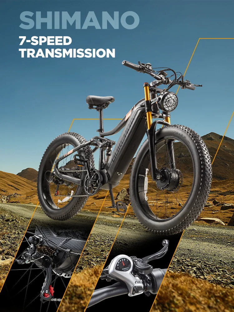BURCHDA-Electric bike with two motors for adult, 26 inches wide, mountain Electric bike, 48V, 30 Ah, 2500W, HC26
