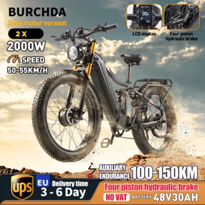BURCHDA-Electric bike with two motors for adult, 26 inches wide, mountain Electric bike, 48V, 30 Ah, 2500W, HC26