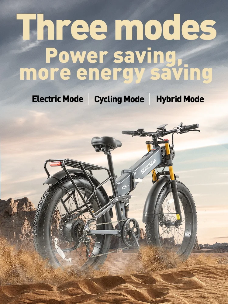 BURCHDA R5Pro Electric Bike 1000W Motor 48V20Ah Battery 26Inch Fat Tire Mountain Snow Ebike - All-Terrain Off-Road/City Cycling