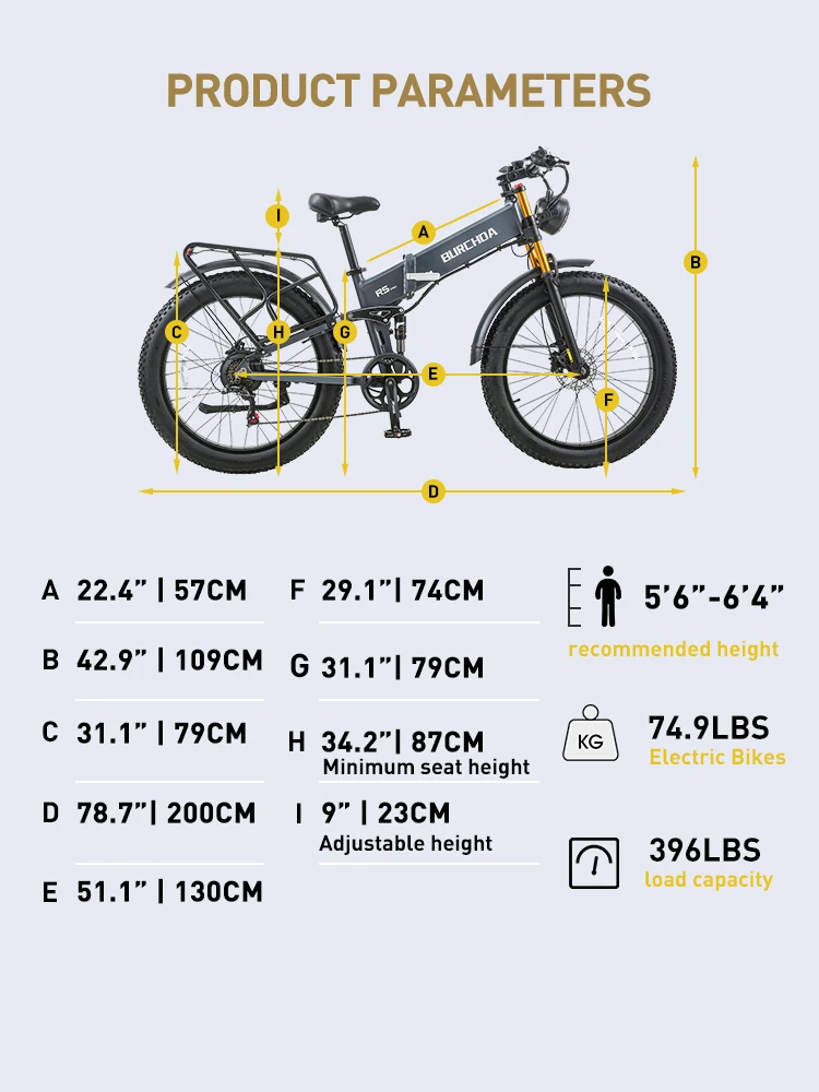 BURCHDA R5Pro Electric Bike 1000W Motor 48V20Ah Battery 26Inch Fat Tire Mountain Snow Ebike - All-Terrain Off-Road/City Cycling