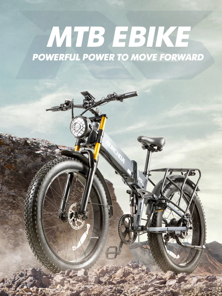 BURCHDA R5Pro Electric Bike 1000W Motor 48V20Ah Battery 26Inch Fat Tire Mountain Snow Ebike - All-Terrain Off-Road/City Cycling