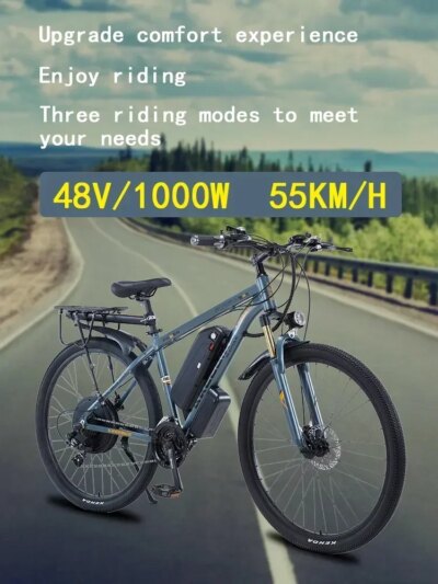 1000W Electric City Bike Removable 13Ah Lithium-ion Battery Ebike 60 Miles Range Dual Disc Brakes Alloy Electric Bicycle