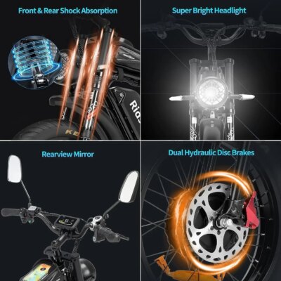 Ridstar-Q20 Pro Electric Bike for Adults, 2000W 52V, 40AH Battery, Max 50-180 Miles Electric Motorcycle, 20" Fat Tire Dirt eBike - Image 4