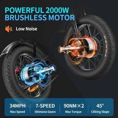 Ridstar-Q20 Pro Electric Bike for Adults, 2000W 52V, 40AH Battery, Max 50-180 Miles Electric Motorcycle, 20" Fat Tire Dirt eBike - Image 2