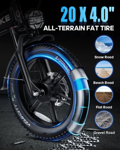 W Wallke H9 AWD Folding Electric Bike for Adults 60AH/40AH 3200W Dual Motor 320 KM Ebike 20*4.0" Fat Tire APP Control 7 Speed - Image 4
