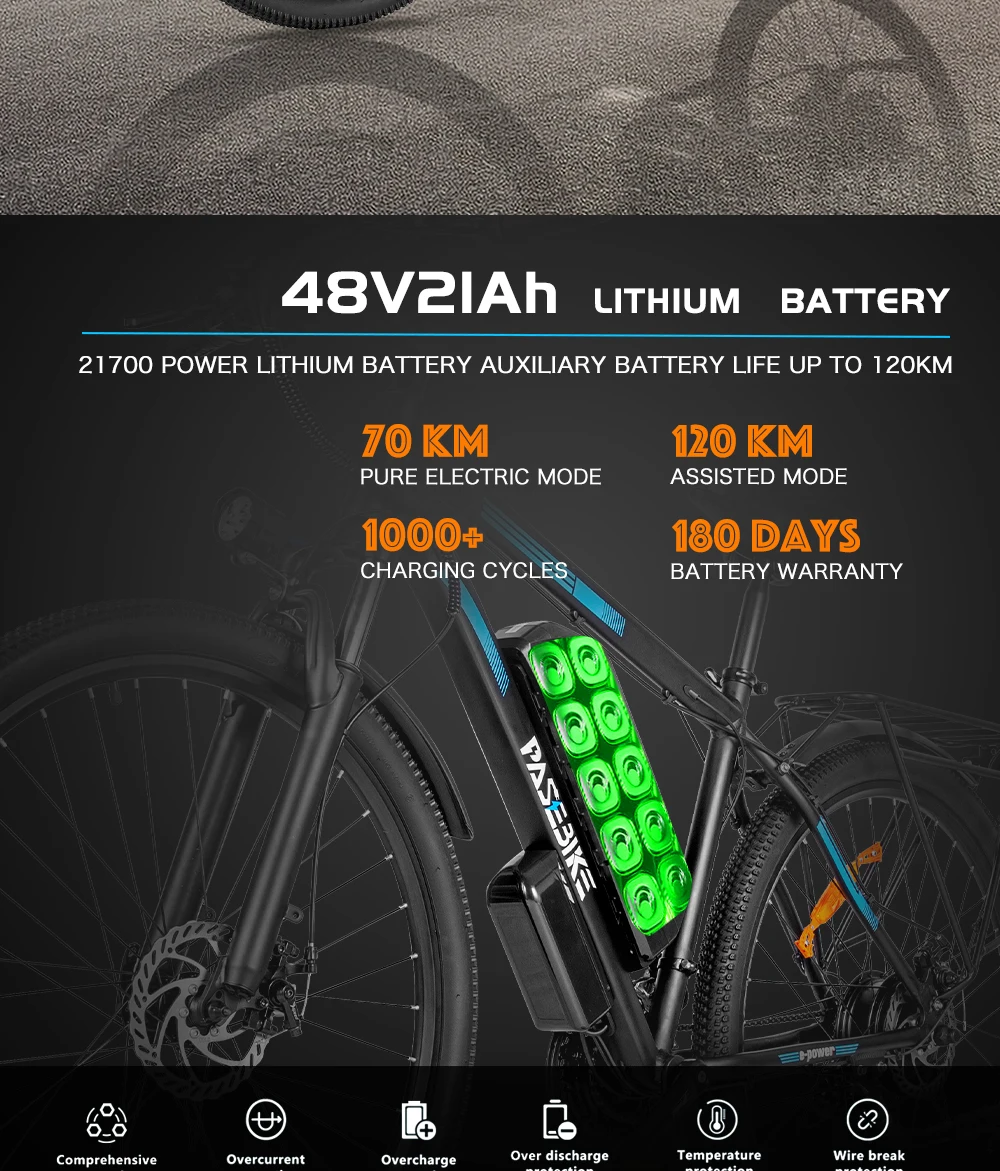 Pasebik Off-Road Mount Electric truck 29 Inch Adult Electric Bike, 750W 48V 21Ah Li-ion Battery 21 Speed Mount Sport boat