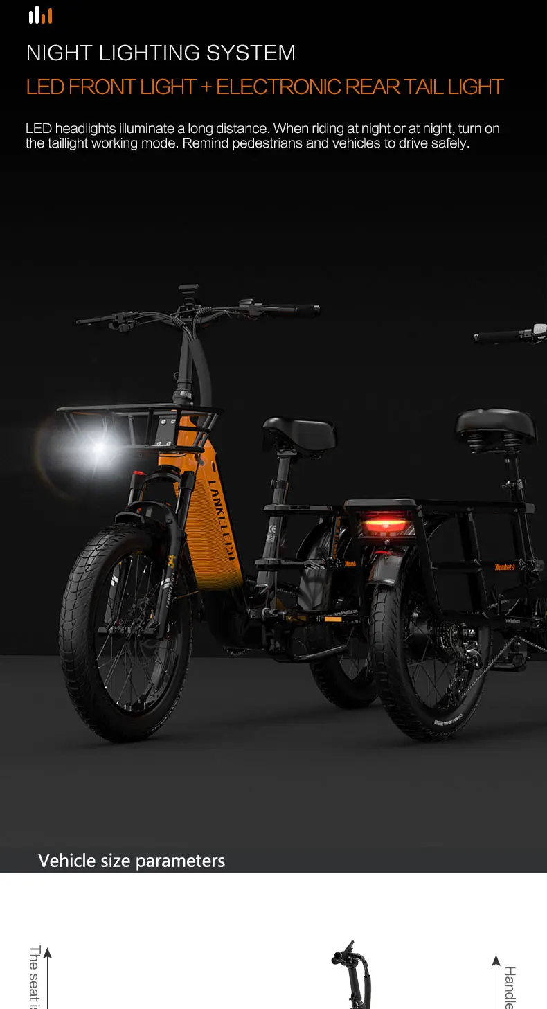 LANKELEISI Wombat-1 Adult Electric Bike 1000W 48V20AH City E-Bike 20 inch Fat fetus Non Foldable LCD Instrument Electric Bicycle