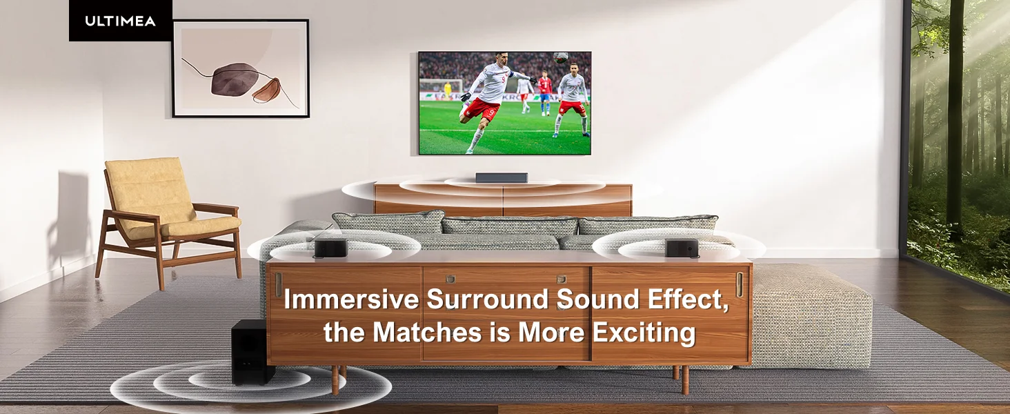 ULTIMEA 320W 5.1 Soundbar with Wireless Subwoofer&2 Surround Speakers, 3D Surround Sound System Home Theater Bluetooth Speakers