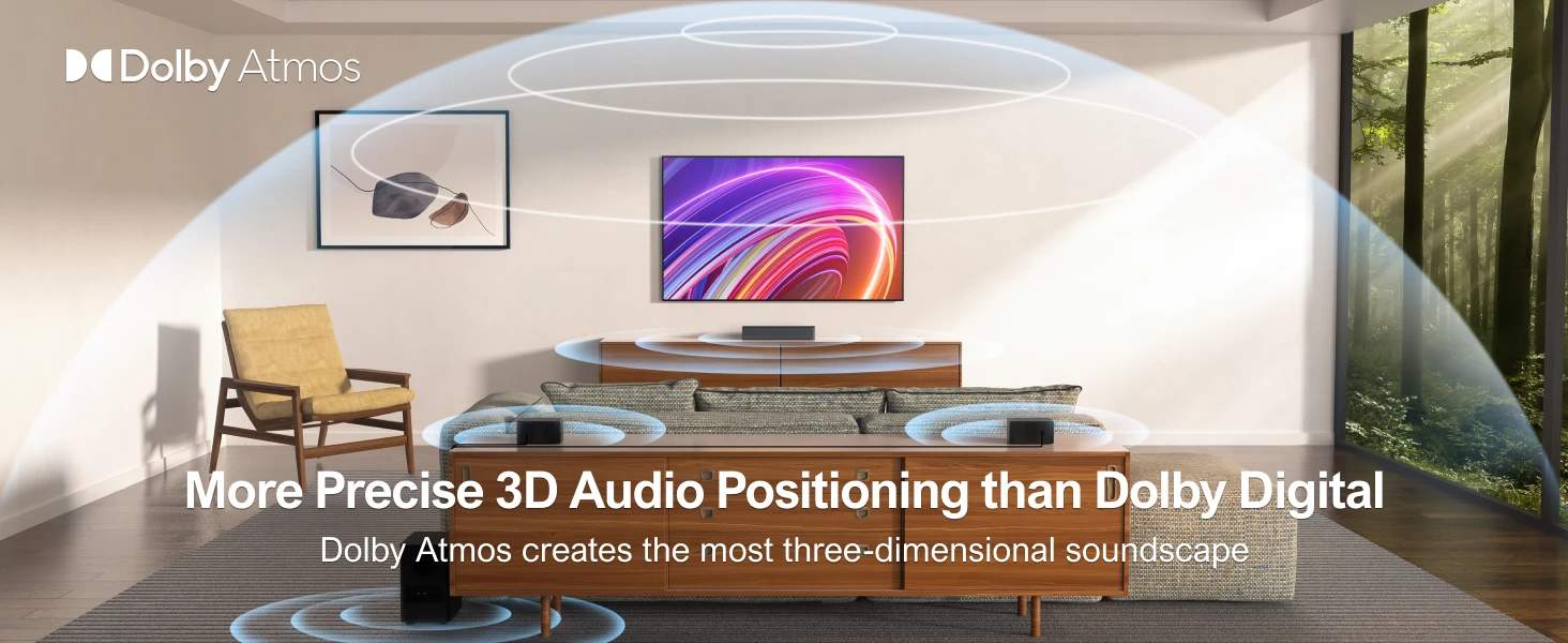 ULTIMEA 5.1ch Dolby Atmos Soundbar, 3D Surround Sound System, Soundbar for TV Devices with Wireless Subwoofer & 2 Rear Speakers
