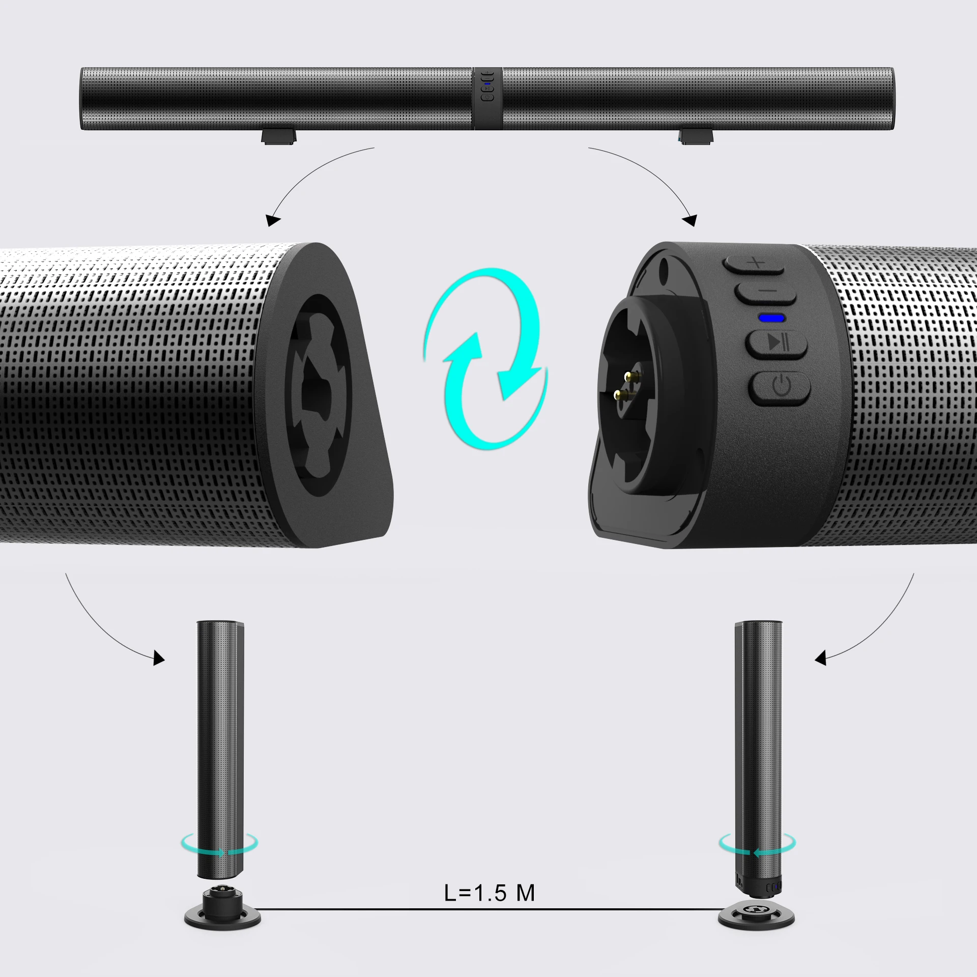 Home Theater 3D Stereo Surround Wireless Speaker Multi-Function Subwoofer Soundbar Support Foldable Split For TV/PC