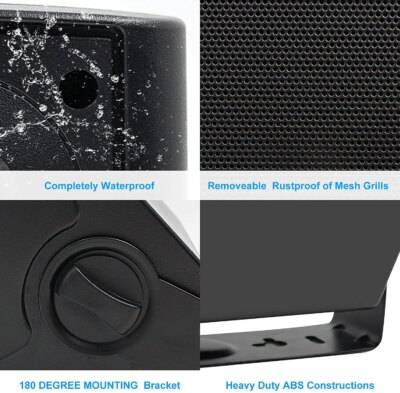 Herdio 5.25'' 300W Indoor Outdoor Waterproof Dual Speakers Home Theater Wall Mount System For Garage Basement living Room Black - Image 4