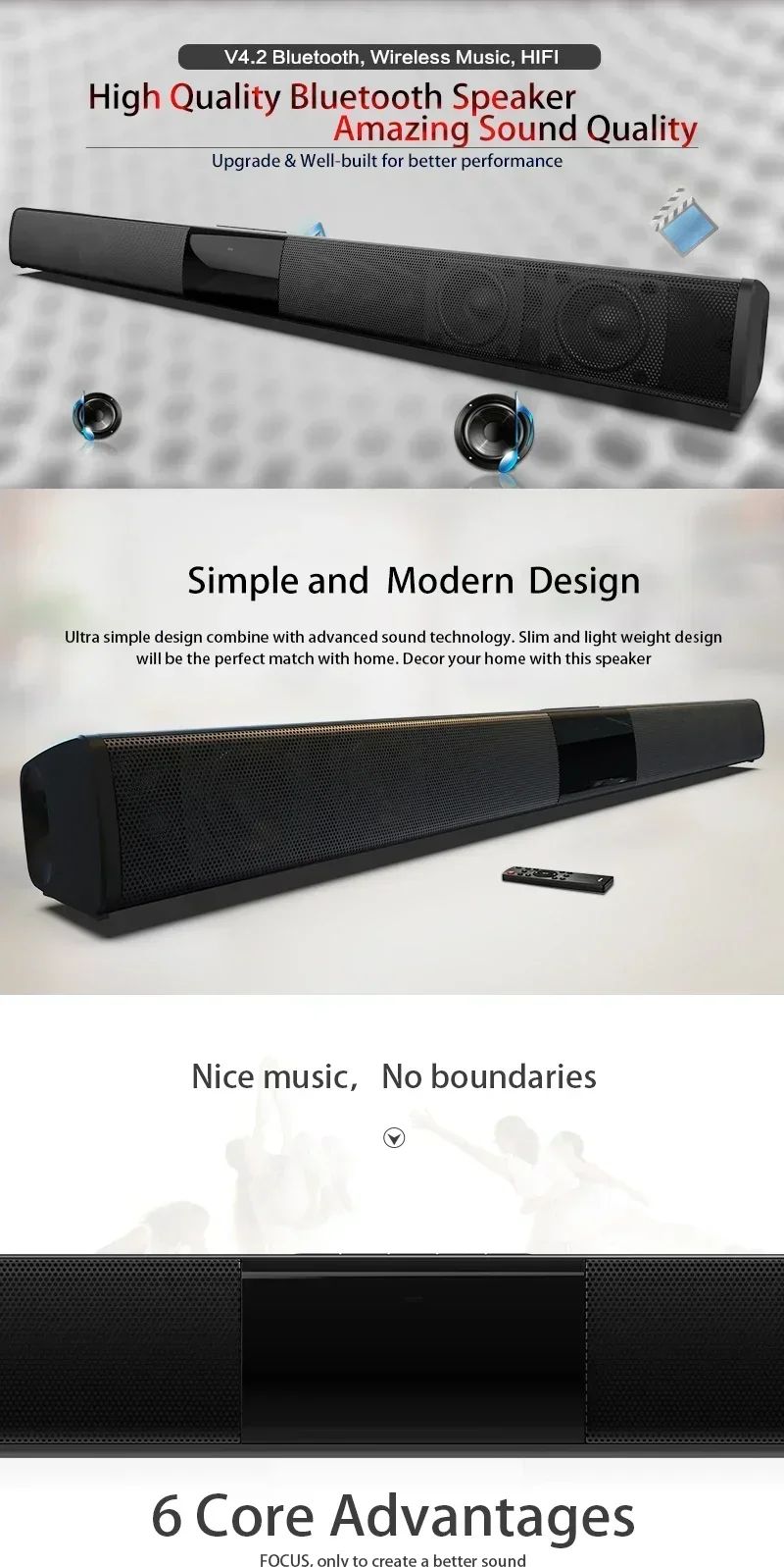 40W Soundbar TV Portable Bluetooth-compatible Speaker Sound bar Wireless Column Home Theater Sound System RCA AUX For TV PC 40W Soundbar TV Portable Bluetooth-compatible Speaker Sound bar Wireless Column Home Theater Sound System RCA AUX For TV PC