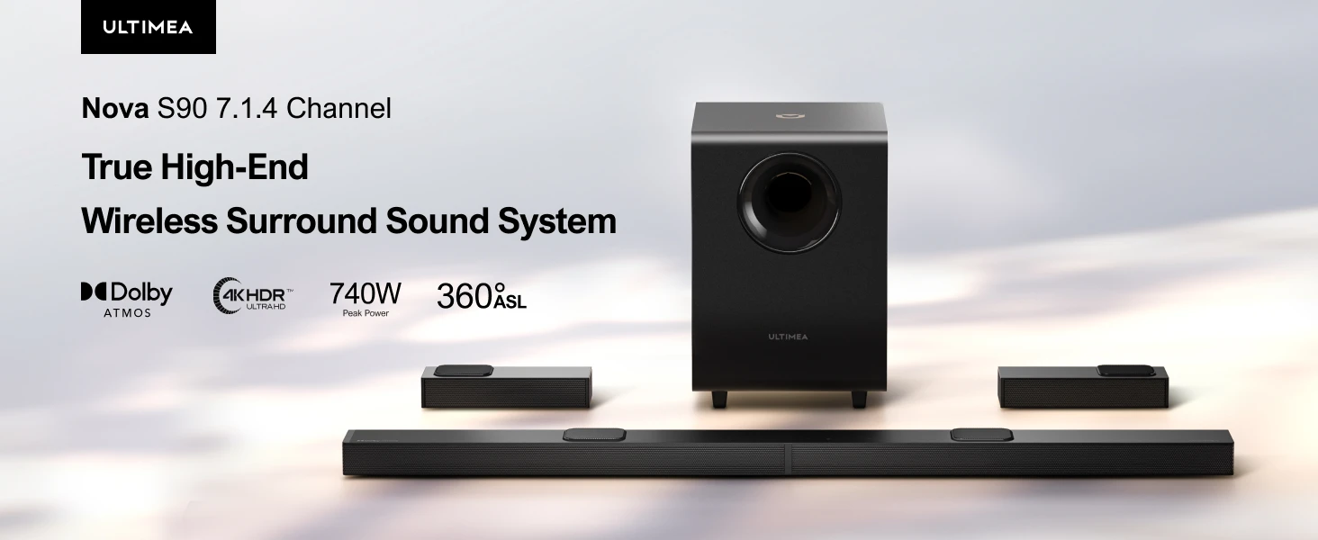 ULTIMEA 7.1.4 Sound Bar for TV with Dolby Atmos, 740W Surround Sound System with 8