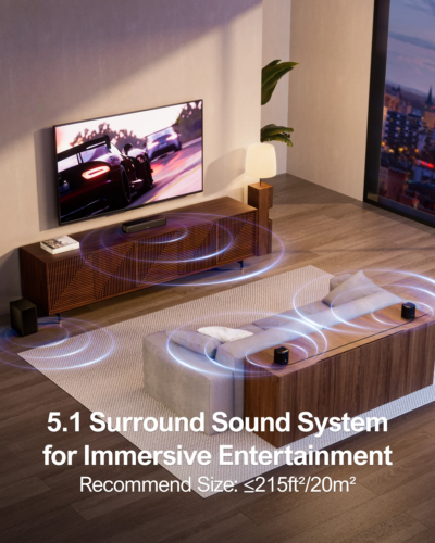 ULTIMEA 250W 5.1 Soundbar for TV, Home Theater Virtual Surround Sound System with App Control, Subwoofer & 2 Surround Speakers - Image 2
