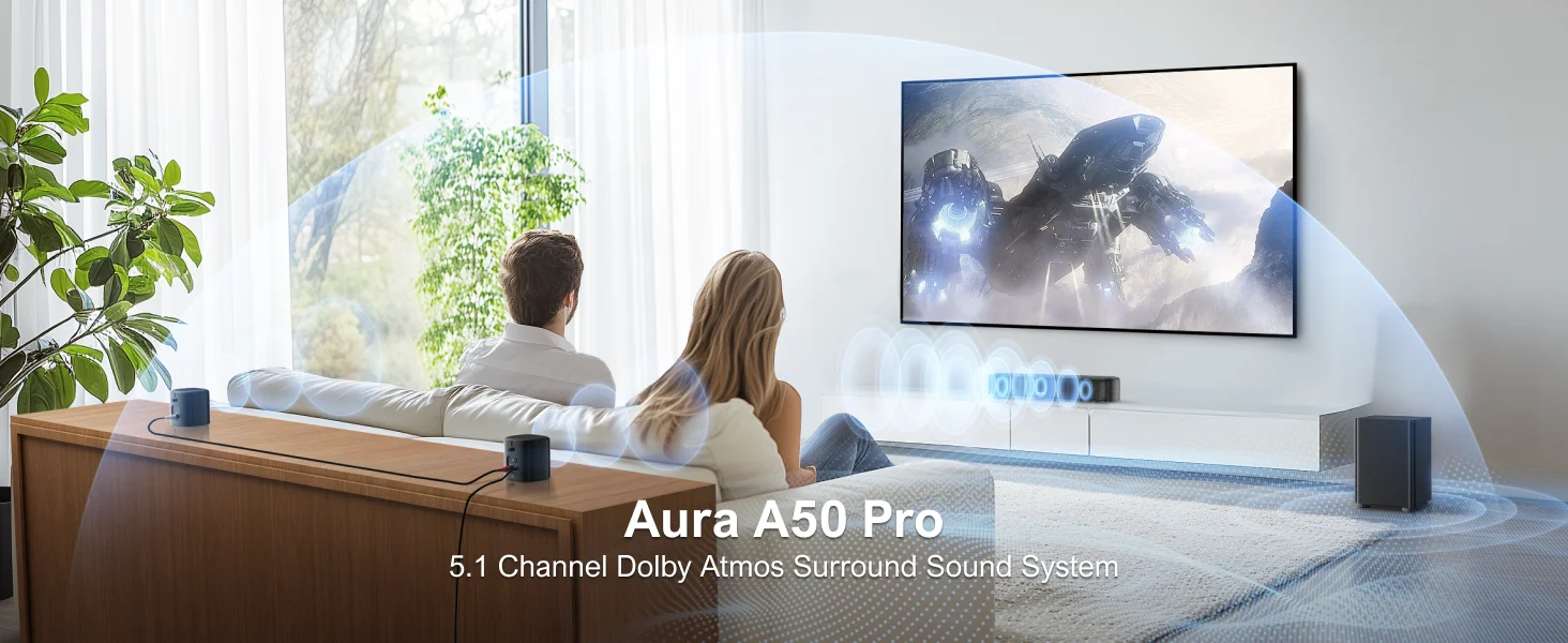ULTIMEA 5.1ch SoundBar with Dolby Atmos, APP Control, Home Theater Sound Bar for Smart TV with Subwoofer&2 Surround Speakers ULTIMEA 5.1ch SoundBar with Dolby Atmos, APP Control, Home Theater Sound Bar for Smart TV with Subwoofer&2 Surround Speakers