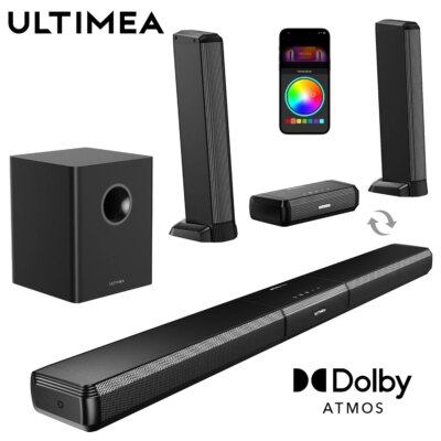 ULTIMEA 5.1ch Soundbar with Dolby Atmos, Soundbar with RGB Light & App Control, Bluetooth Speakers HDMI eARC for Home Cinema